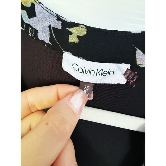 Calvin Klein Ruffle Flounce Midi Dress Black Belted 1X Fall Floral Event Boho - Picture 5 of 10